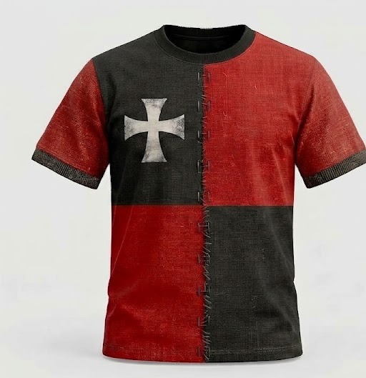 Crusader Split Tee — Crimson — Blood / Onyx