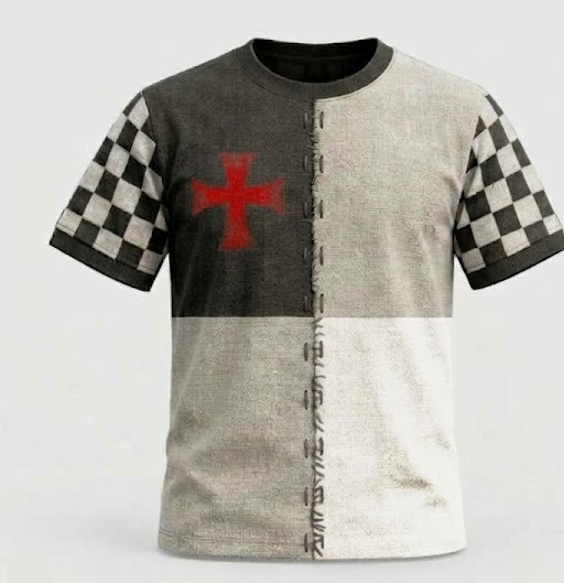 Crusader Blood Cross Checker Tee — Ash / Blood Cross Checker